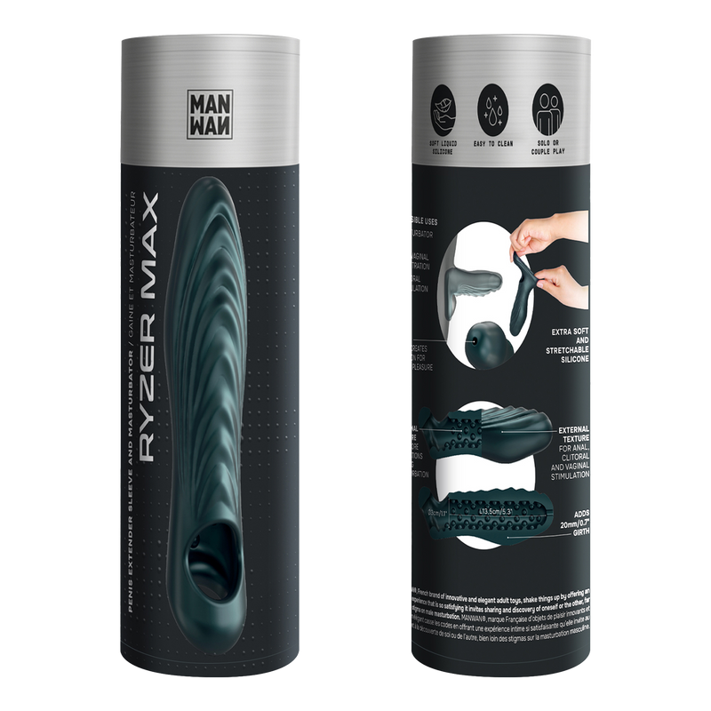 ManWan - Ryzer MAX - Penis Extender en Zachte Masturbatie Sleeve - Pine Grey-Erotiekvoordeel.nl
