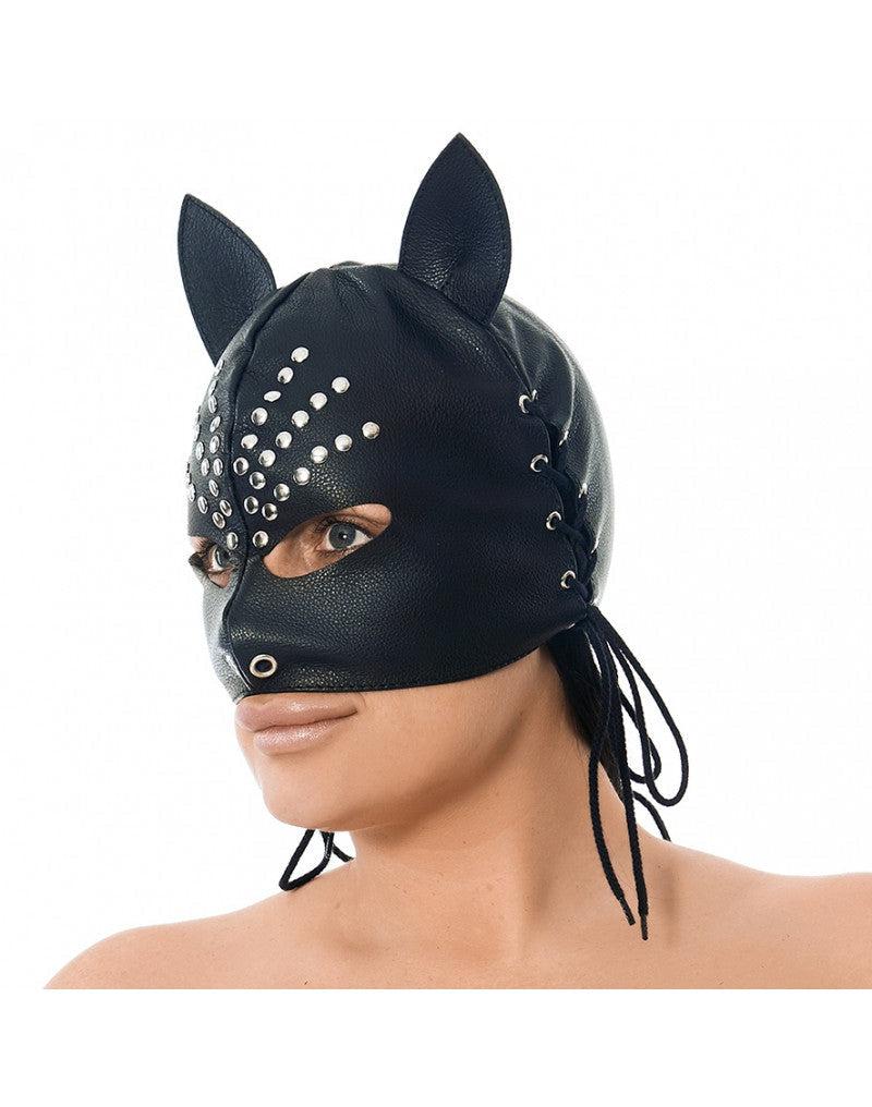 Rimba - Masker Met oortjes Zwart Leer En Metalen siernieten-Laced-up.nl