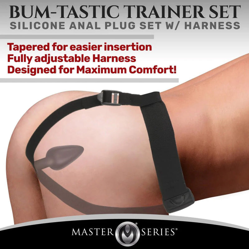 Master Series - Bum-tastic - Buttplug Trainer Set met Harnas - Zwart-Laced-up.nl