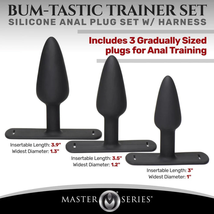 Master Series - Bum-tastic - Buttplug Trainer Set met Harnas - Zwart-Laced-up.nl