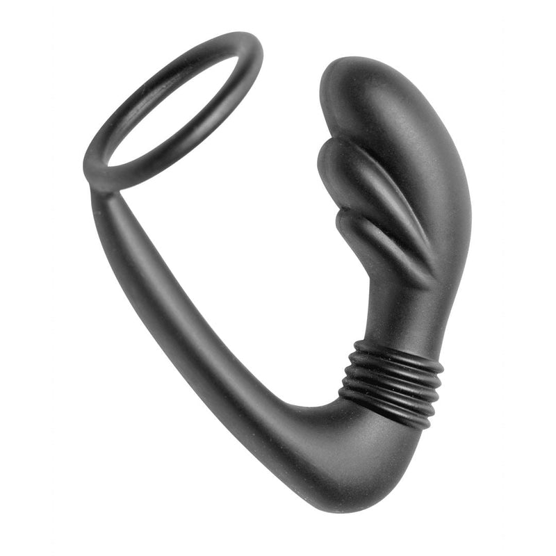 Master Series - Cobra - Siliconen P-Spot Massager en Cockring - Zwart-Laced-up.nl