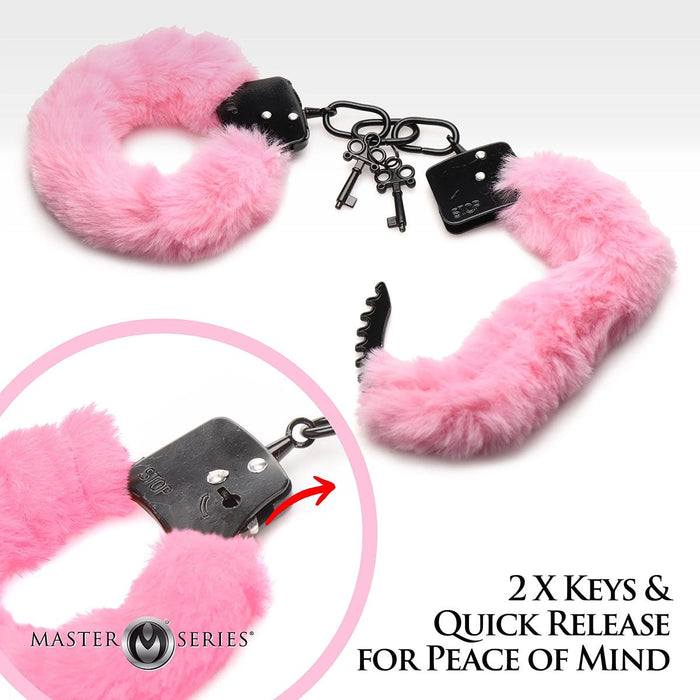 Master Series - Cuffed In Fur - Metalen Handboeien met Kunstbont - Roze-Laced-up.nl