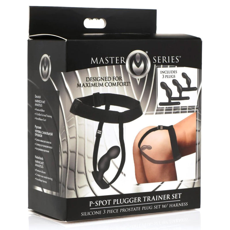 Master Series - P-Spot Plugger - 3 Anaal Pluggen met Harnas - Zwart-Laced-up.nl