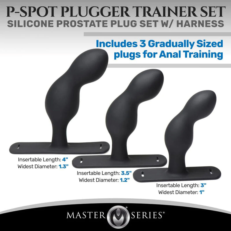 Master Series - P-Spot Plugger - 3 Anaal Pluggen met Harnas - Zwart-Laced-up.nl