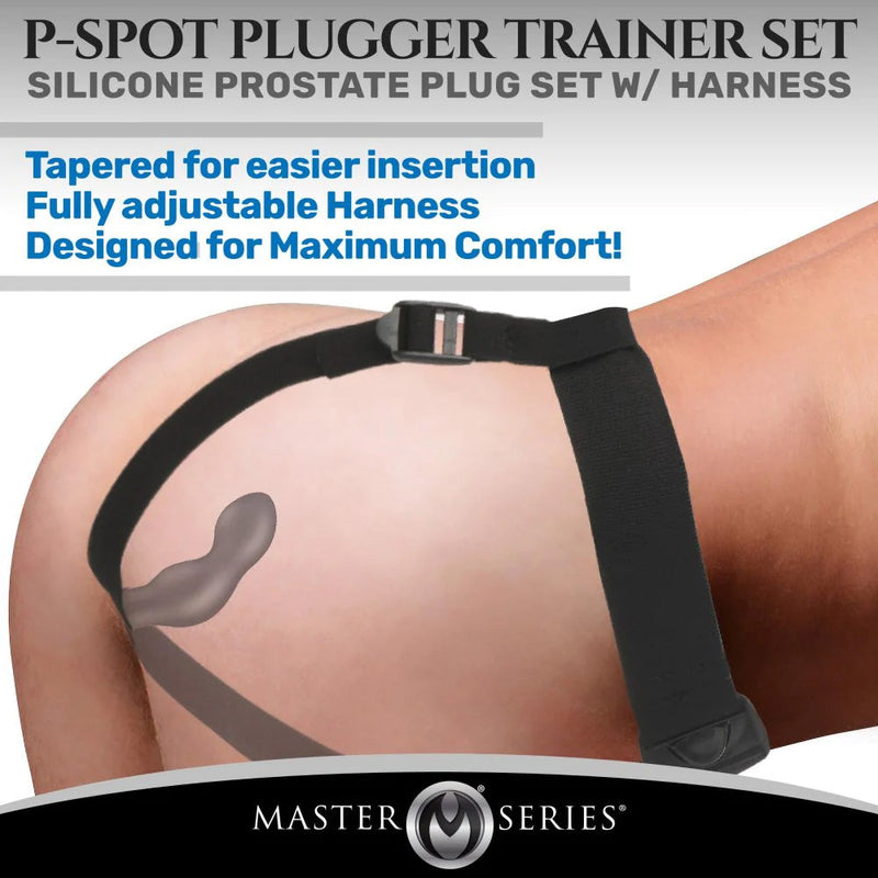 Master Series - P-Spot Plugger - 3 Anaal Pluggen met Harnas - Zwart-Laced-up.nl