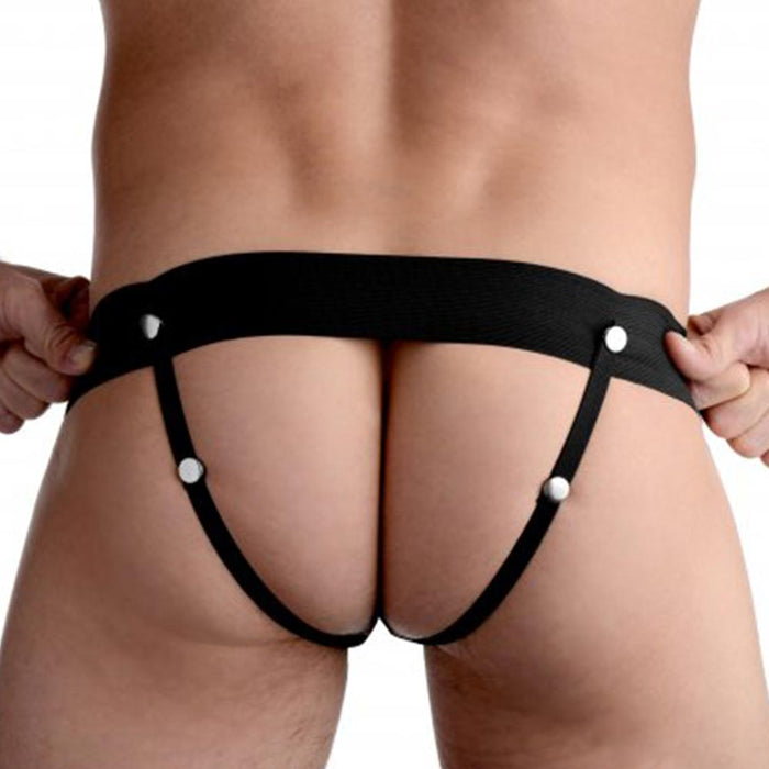 Master Series - Pumper - Opblaasbare Holle Strap-on Dildo met Harnas - Zwart-Laced-up.nl