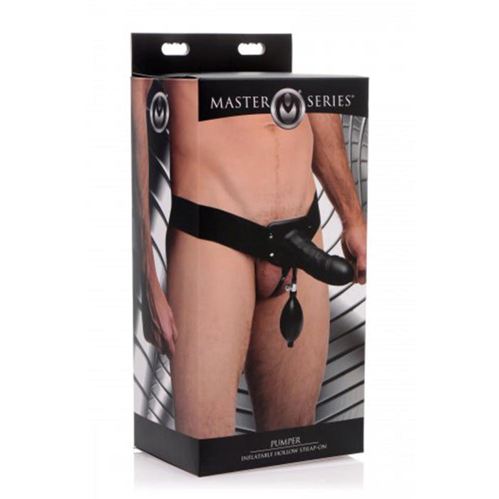 Master Series - Pumper - Opblaasbare Holle Strap-on Dildo met Harnas - Zwart-Laced-up.nl