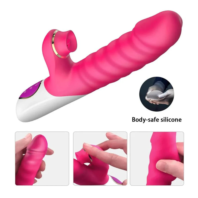 Melody Woo - Clit Kisser - Luchtdruk en Stotende Vibrator - Roze-laced-up.nl
