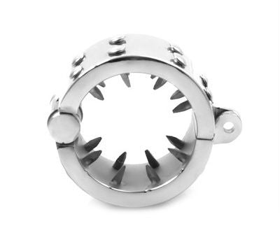 Kiotos Steel - Metalen Cockring Met Spikes Binnenkant En Hangslotje-Laced-up.nl