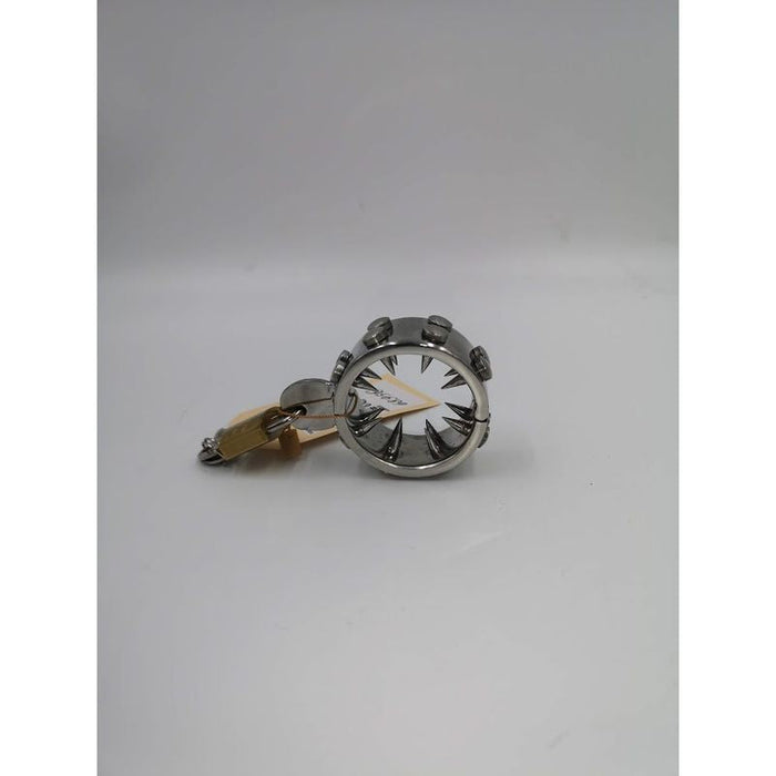 Kiotos Steel - Metalen Cockring Met Spikes Binnenkant En Hangslotje-Laced-up.nl