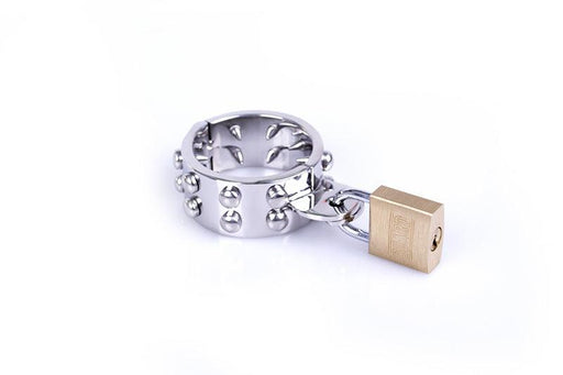Kiotos Steel - Metalen Cockring Met Spikes Binnenkant En Hangslotje-Laced-up.nl