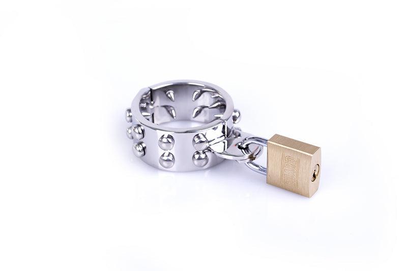 Kiotos Steel - Metalen Cockring Met Spikes Binnenkant En Hangslotje-Laced-up.nl