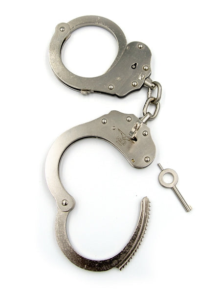 Mister B Cufs - Double Lock - Stalen Politiehandboeien Met Ketting - Zilver-Erotiekvoordeel.nl
