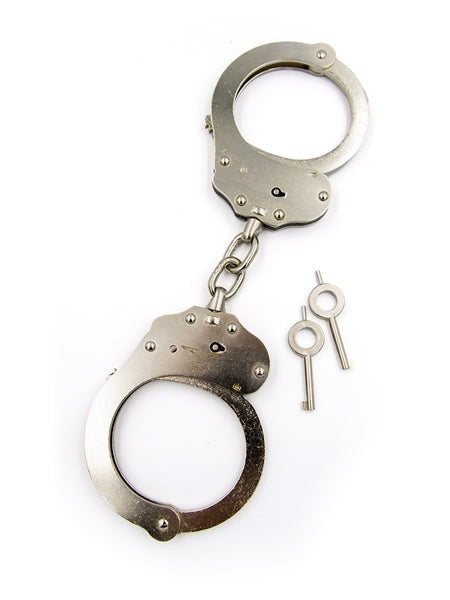 Mister B Cufs - Double Lock - Stalen Politiehandboeien Met Ketting - Zilver-Erotiekvoordeel.nl