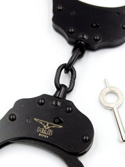Mister B Cuffs - Double Lock - Stalen Politiehandboeien Met Ketting - Zwart-Erotiekvoordeel.nl