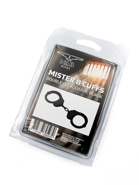 Mister B Cuffs - Double Lock - Stalen Politiehandboeien Met Ketting - Zwart-Erotiekvoordeel.nl