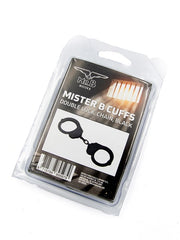 Mister B Cuffs - Double Lock - Stalen Politiehandboeien Met Ketting - Zwart-Erotiekvoordeel.nl