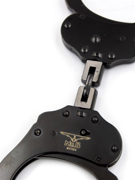 Mister B Cuffs - Double Lock with Hoop - Politiehandboeien - Zwart-Erotiekvoordeel.nl