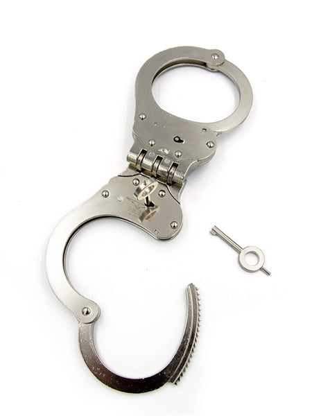 Mister B Cuffs - Hinged Police Handcuffs - Silver-Laced-up.nl