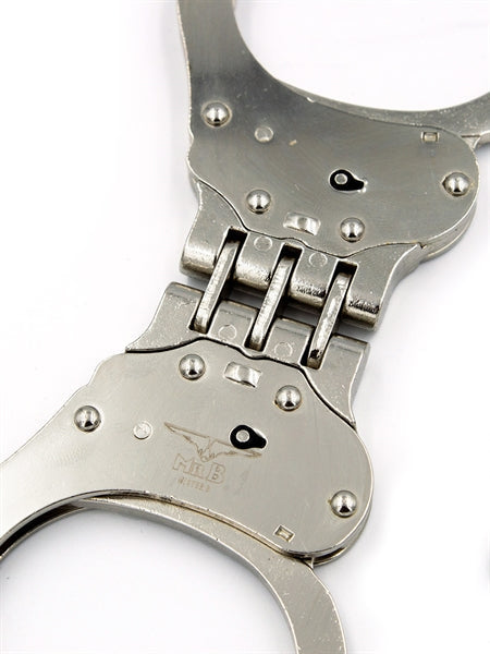 Mister B Cuffs - Hinged Police Handcuffs - Silver-Laced-up.nl