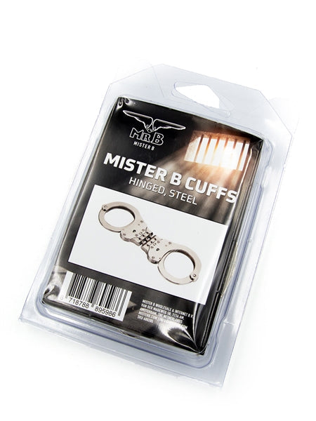 Mister B Cuffs - Hinged Police Handcuffs - Silver-Laced-up.nl