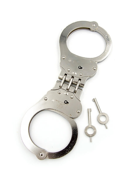 Mister B Cuffs - Hinged Police Handcuffs - Silver-Laced-up.nl