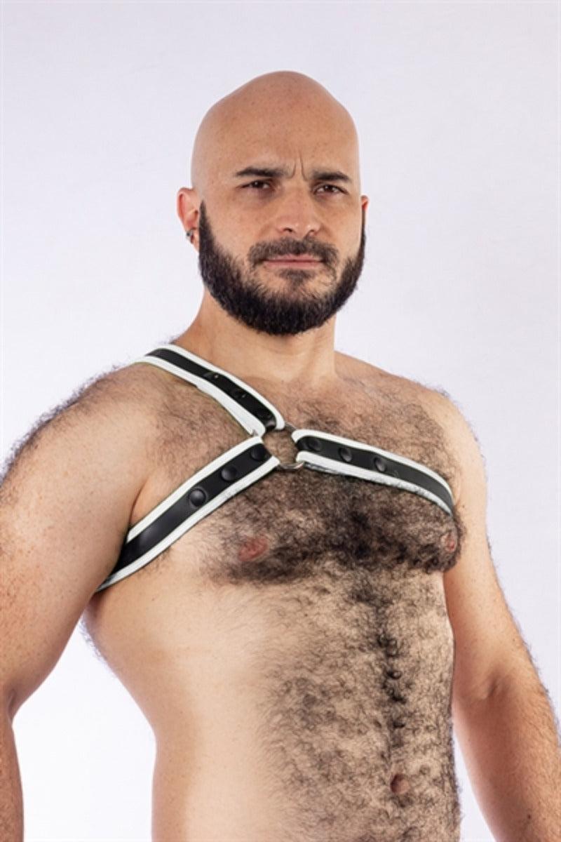 Mister B - Harnas - Neopreen Triangle Harnas - Zwart/Wit-Erotiekvoordeel.nl