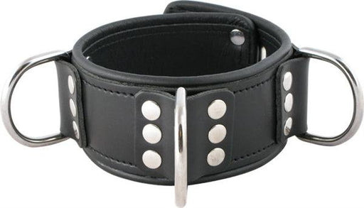 Mister B - Ruige Collar - Afsluitbare Leren Halsband met 3 D-Ringen - Verstelbaar - Zwart - Maat Small-Laced-up.nl