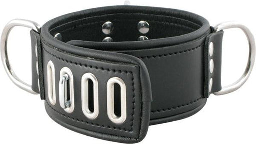 Mister B - Ruige Collar - Afsluitbare Leren Halsband met 3 D-Ringen - Verstelbaar - Zwart-Erotiekvoordeel.nl