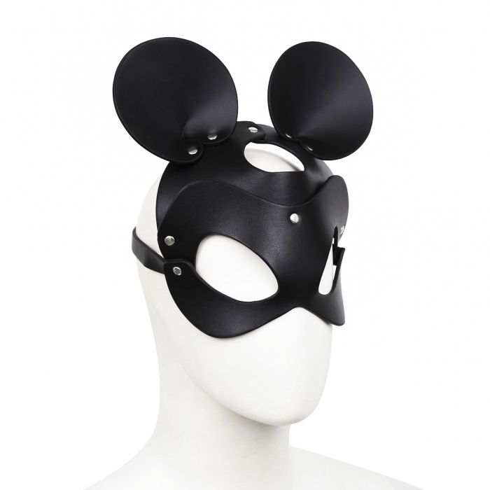 Kiotos - Mouse - Fetisch-Maske mit Ohren - PU-Leder - Schwarz-Laced-up.nl