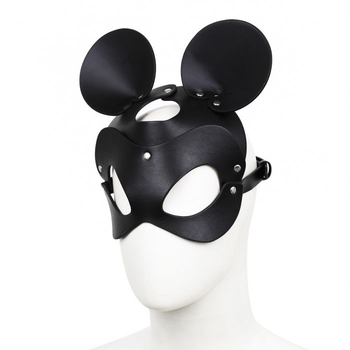 Kiotos - Mouse - Fetisch-Maske mit Ohren - PU-Leder - Schwarz-Laced-up.nl
