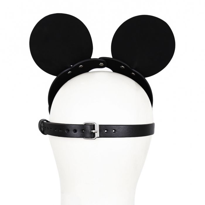 Kiotos - Mouse - Fetisch-Maske mit Ohren - PU-Leder - Schwarz-Laced-up.nl