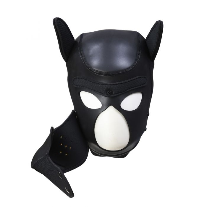 Neopreen Puppy Hood Zwart – Comfortabel hondenmasker voor puppy play-Laced-up.nl