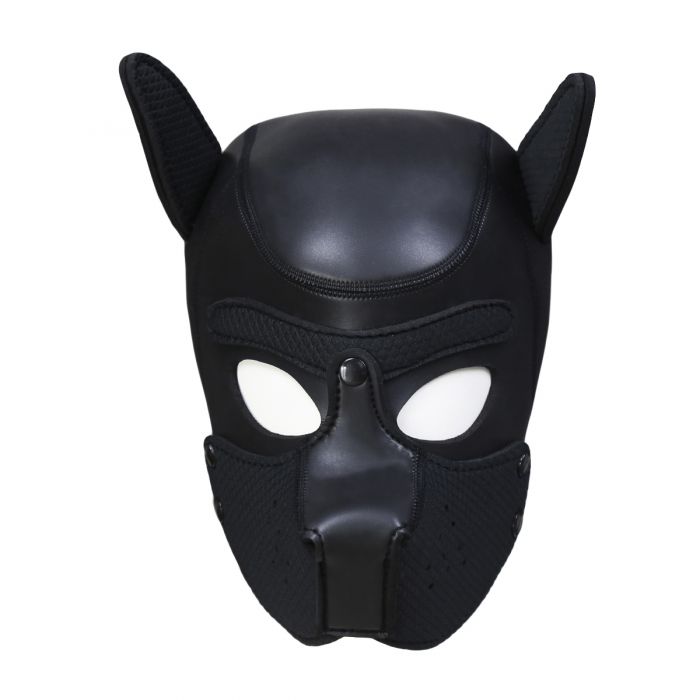 Neopreen Puppy Hood Zwart – Comfortabel hondenmasker voor puppy play-Laced-up.nl