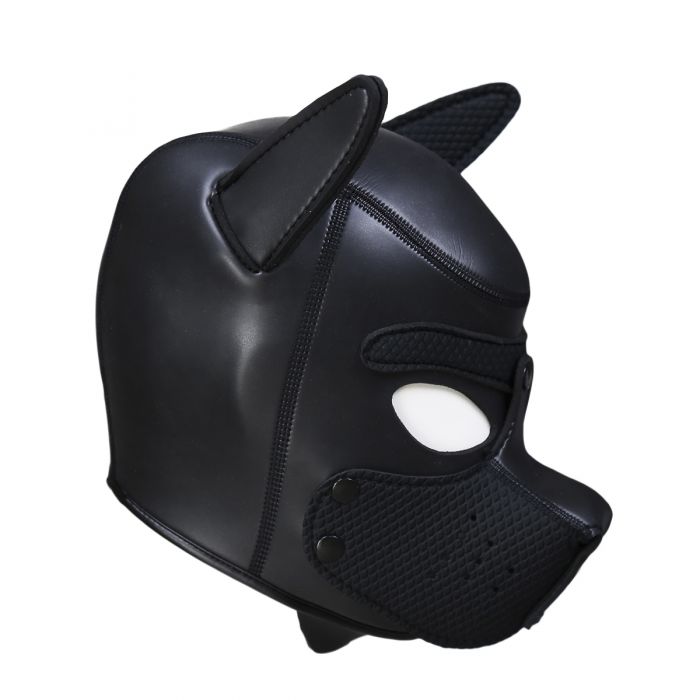 Neopreen Puppy Hood Zwart – Comfortabel hondenmasker voor puppy play-Laced-up.nl