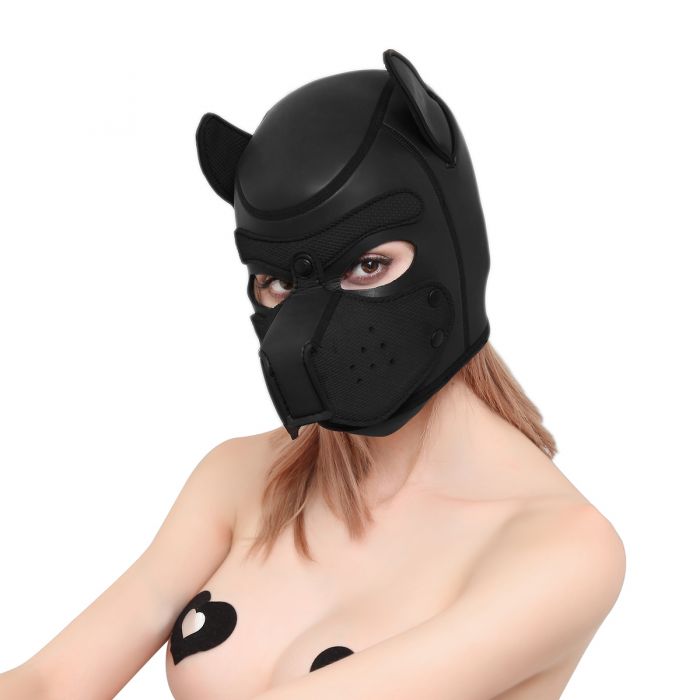 Neopreen Puppy Hood Zwart – Comfortabel hondenmasker voor puppy play-Laced-up.nl