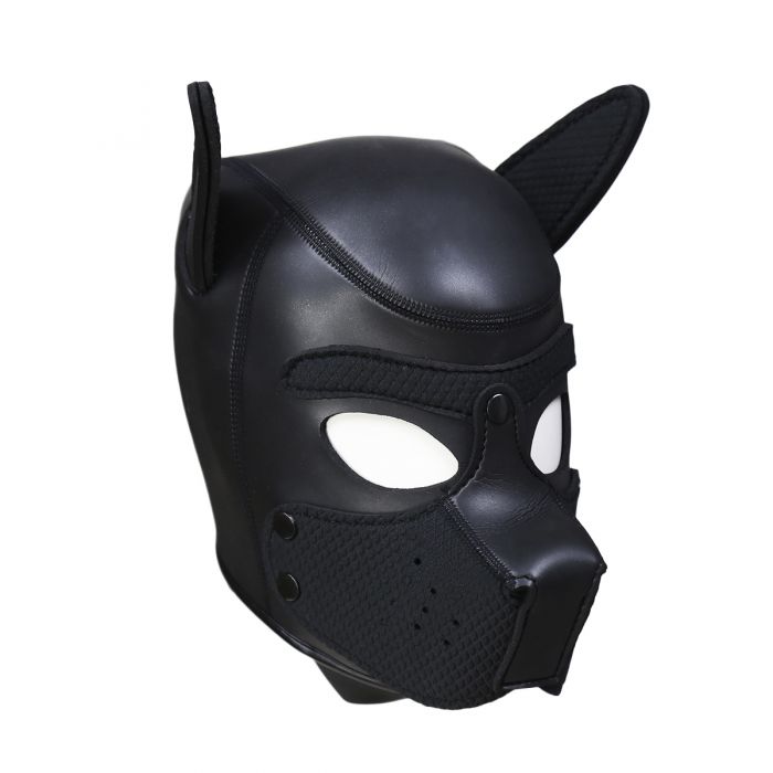 Neopreen Puppy Hood Zwart – Comfortabel hondenmasker voor puppy play-Laced-up.nl