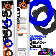 Oxballs - Gearheads - Spinner Cockringen Set - 5 stuks - Blauw/Zwart-Erotiekvoordeel.nl