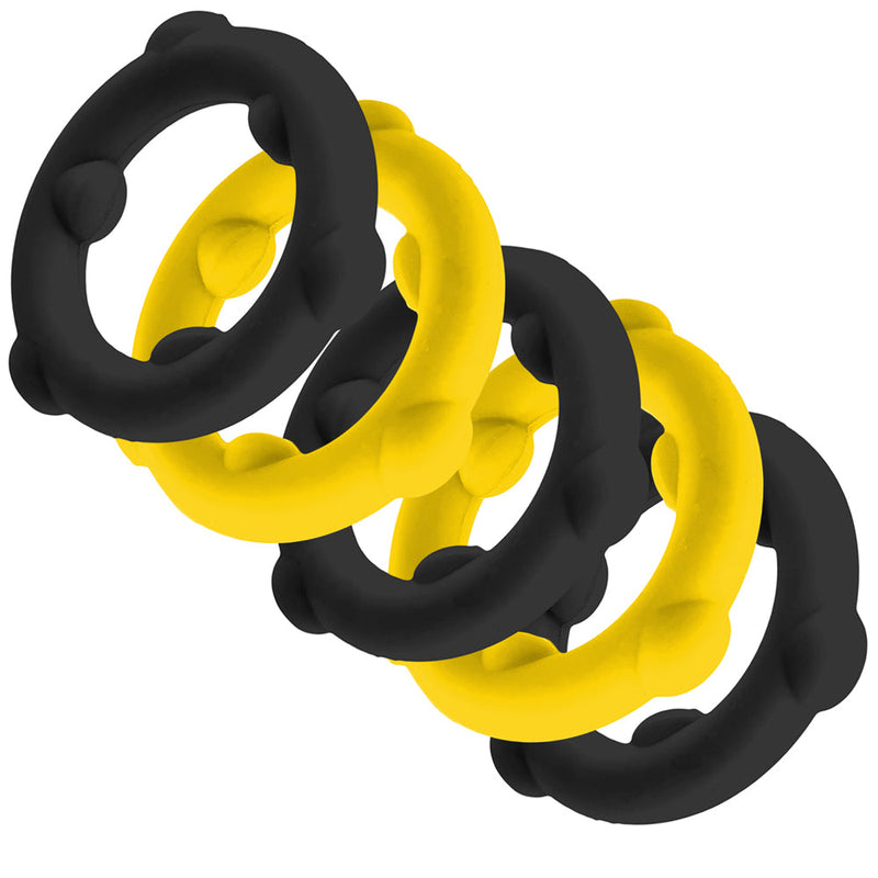 Oxballs - Gearheads - Spinner Cockringen Set - 5 stuks - Geel/Zwart-Erotiekvoordeel.nl