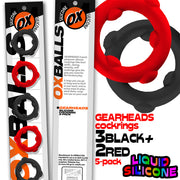 Oxballs - Gearheads - Spinner Cockringen Set - 5 stuks - Rood/Zwart-Erotiekvoordeel.nl