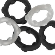 Oxballs - Gearheads - Spinner Cockringen Set - 5 stuks - Transparant/Zwart-Erotiekvoordeel.nl