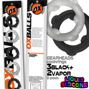 Oxballs - Gearheads - Spinner Cockringen Set - 5 stuks - Transparant/Zwart-Erotiekvoordeel.nl