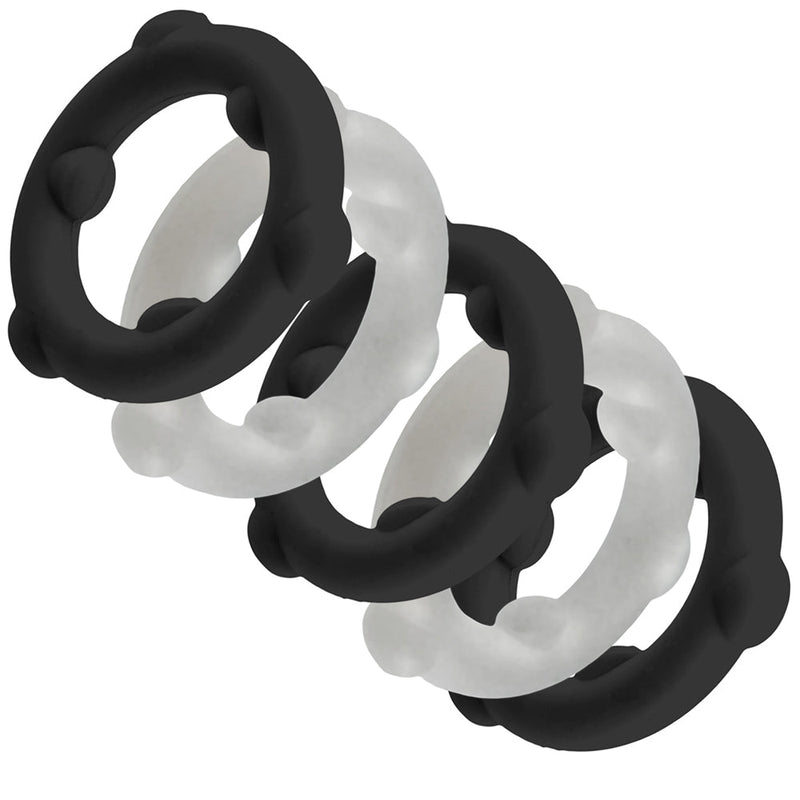 Oxballs - Gearheads - Spinner Cockringen Set - 5 stuks - Transparant/Zwart-Erotiekvoordeel.nl