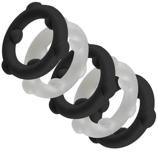 Oxballs - Gearheads - Spinner Cockringen Set - 5 stuks - Transparant/Zwart-Erotiekvoordeel.nl