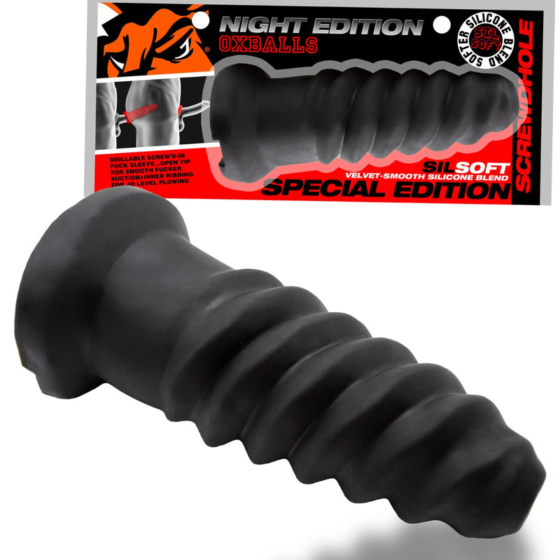Oxballs - Screwdhole - Manchon pénien insérable - Édition Night - Silicone/TPR - Noir - Laced-up.nl