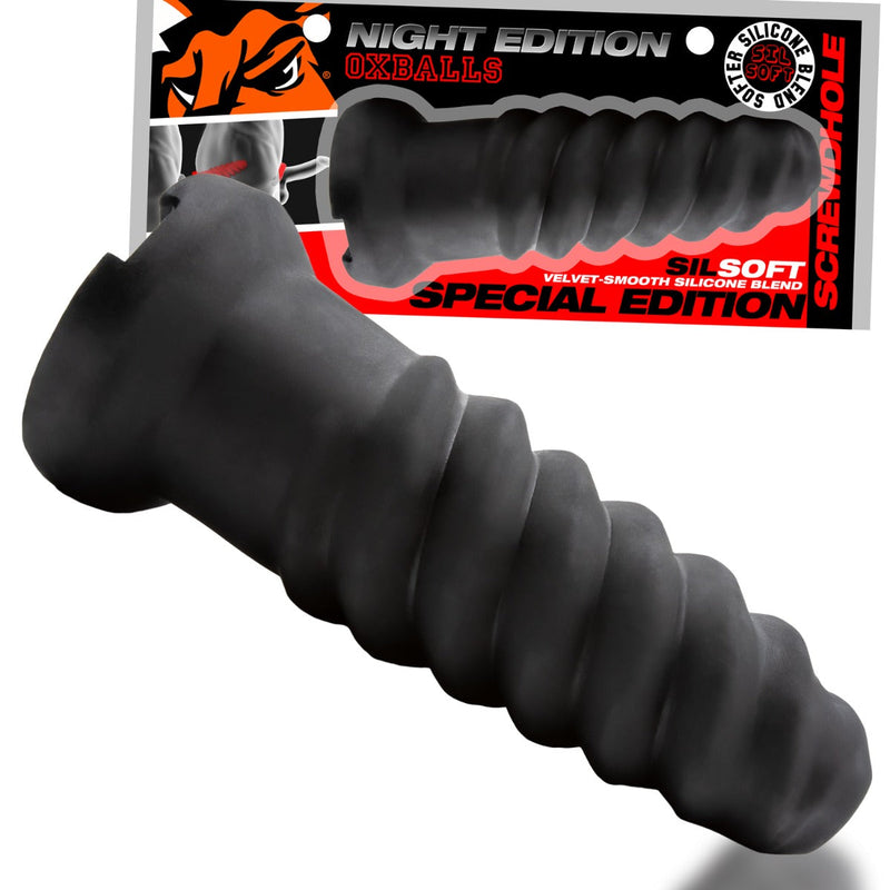 Oxballs - Screwdhole - Manchon pénien insérable - Édition Night - Silicone/TPR - Noir - Laced-up.nl