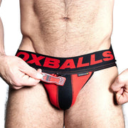 Oxjok Fisterjock - 3D Rubber Fist Jockstrap - Zwart/Rood-laced-up.nl