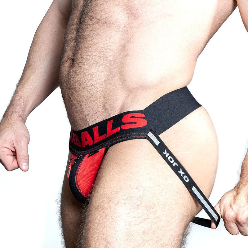 Oxjok Fisterjock - 3D Rubber Fist Jockstrap - Zwart/Rood-laced-up.nl