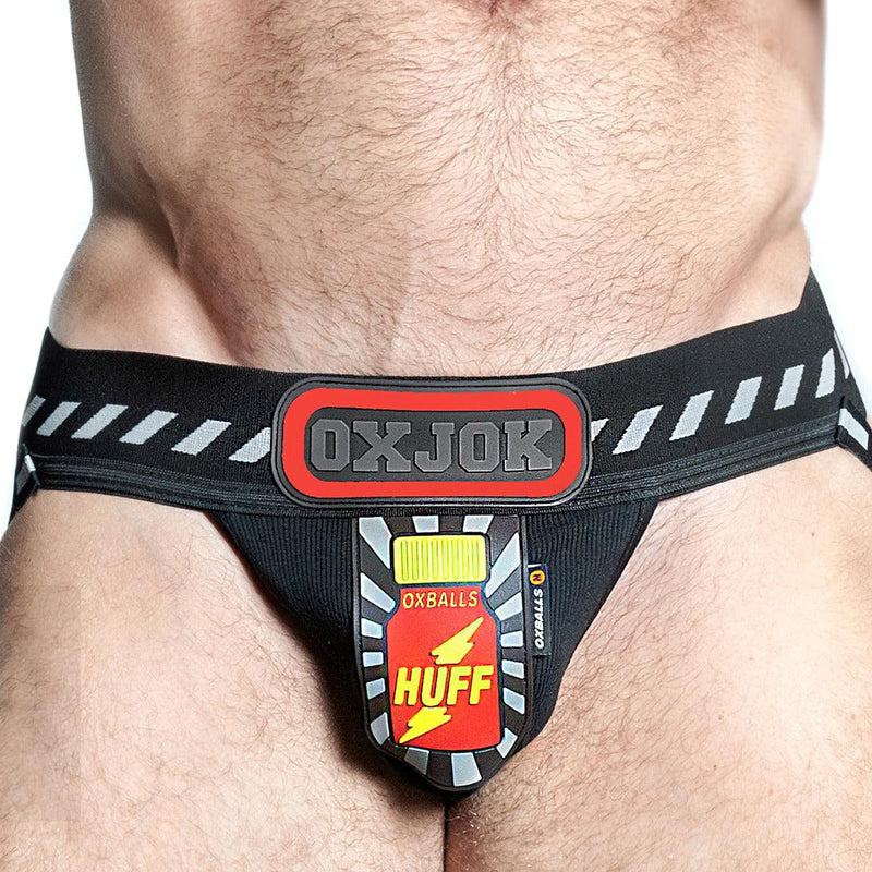 Oxjok Popperjock - 3D Rubber Huffer Jockstrap - Zwart/Rood-laced-up.nl