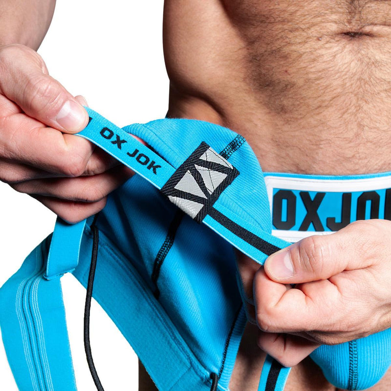 Oxjok Slingjock - Upthrust Slider Jockstrap - Ingebouwde Cockring - Met opbergvakje - Pool Blue-laced-up.nl